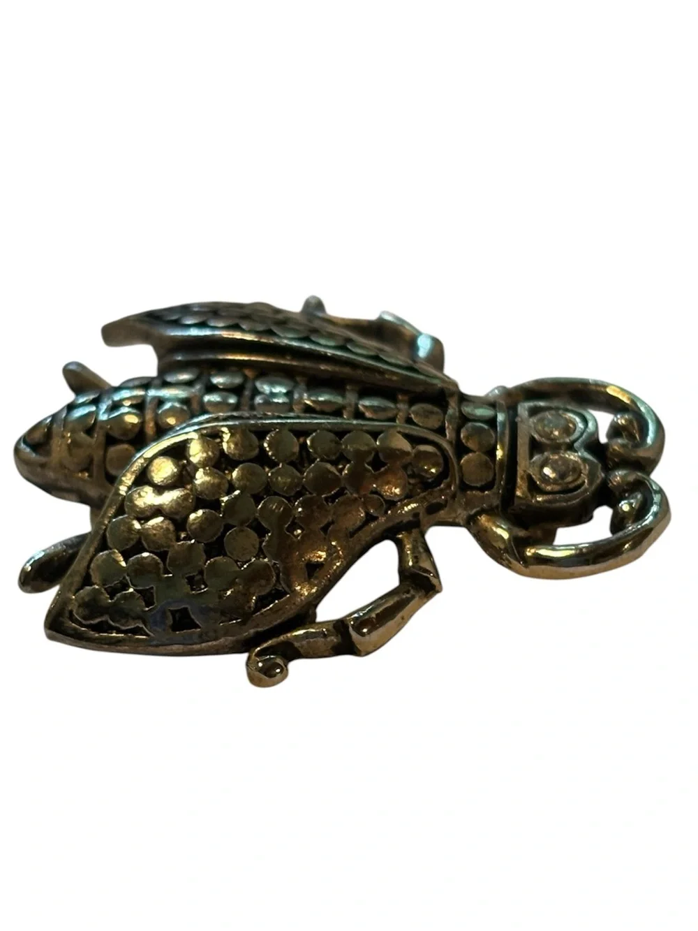 Beetle brooch - silver tone with crystal eyes
